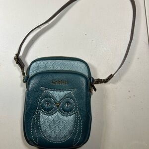Chala Teal and Gray Owl Crossbody Bag